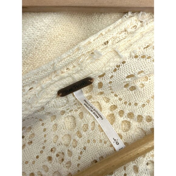 Free People Cream Bohemian Runaway Cardi Cardigan Size L Festival Duster Raw Hem - Picture 6 of 8